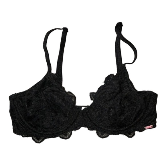 PINK Victoria's Secret Black Unlined Lace Underwire Bra Size 32D - Picture 1 of 9
